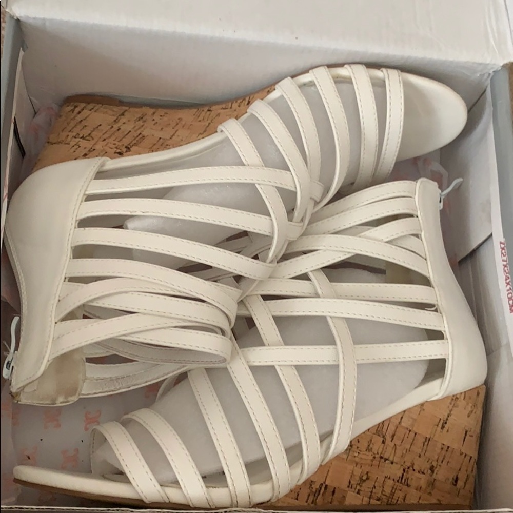 White Strappy Wedge Sandals